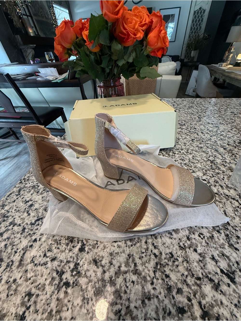 Perfect Prom, wedding and Christmas Gold Glitter Ankle-Strap Block Heels